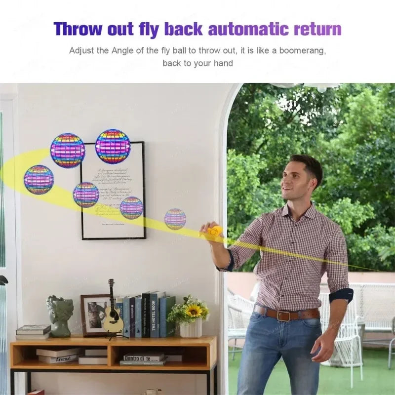 Hand-Controlled LED Flying Spinner Hover Ball 3.7 in (9.5 cm) — Indoor & Outdoor Kids Toy