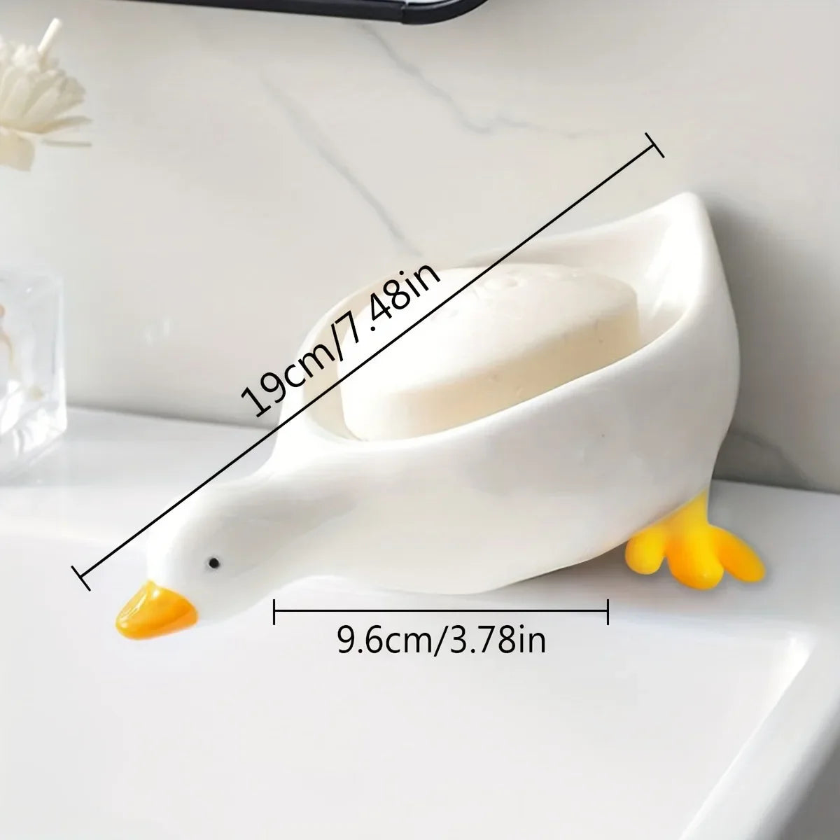 Duck Self-Draining Soap Dish with Tray, Bathroom Sink Countertop Organizer & Novelty Gift
