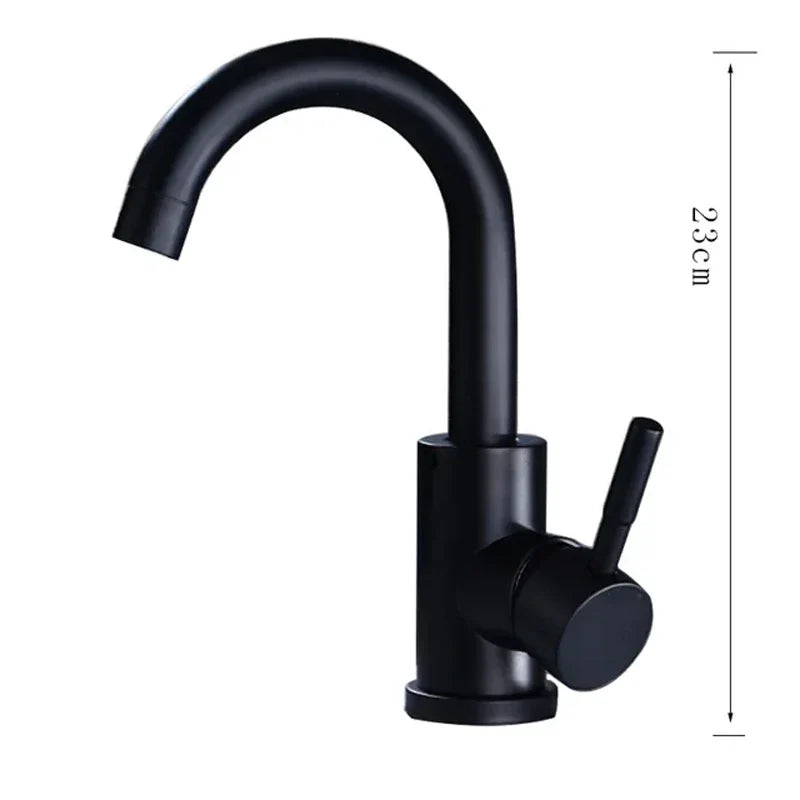 304 Stainless Steel Bathroom Basin Faucet Single Lever Mixer Tap 360° Swivel Hot & Cold Sink Faucet