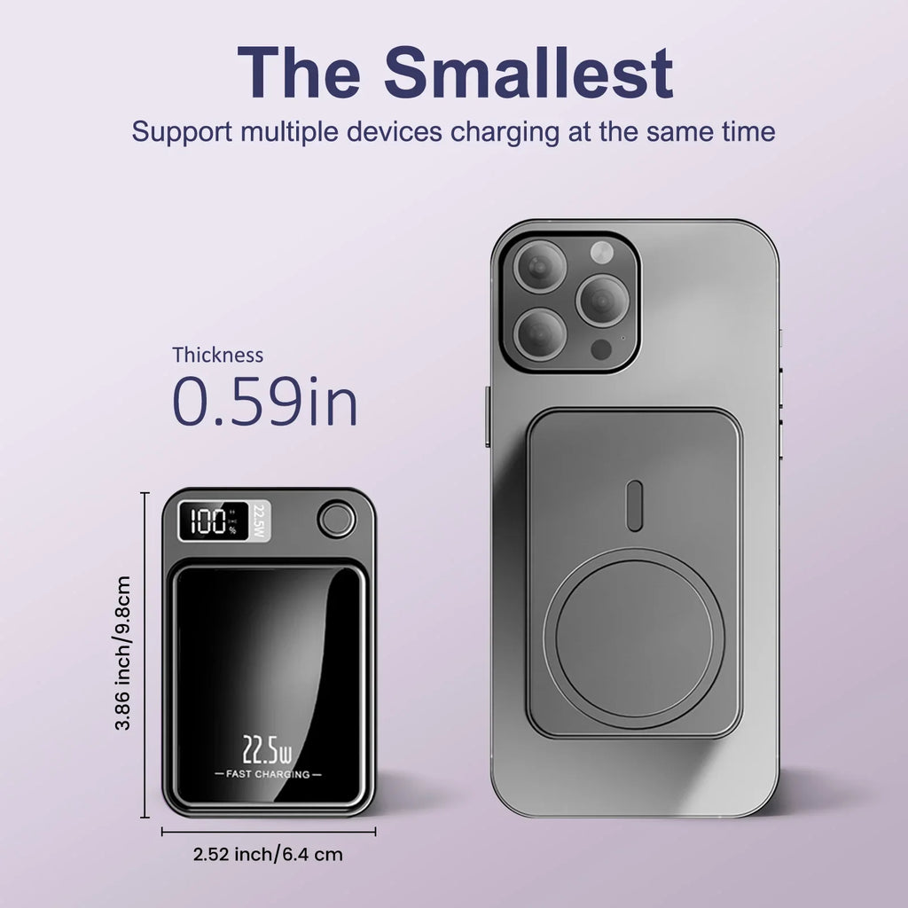 10000mAh Magnetic Wireless Power Bank PD 22.5W Fast Charge Portable Charger with Digital Display & Dual USB