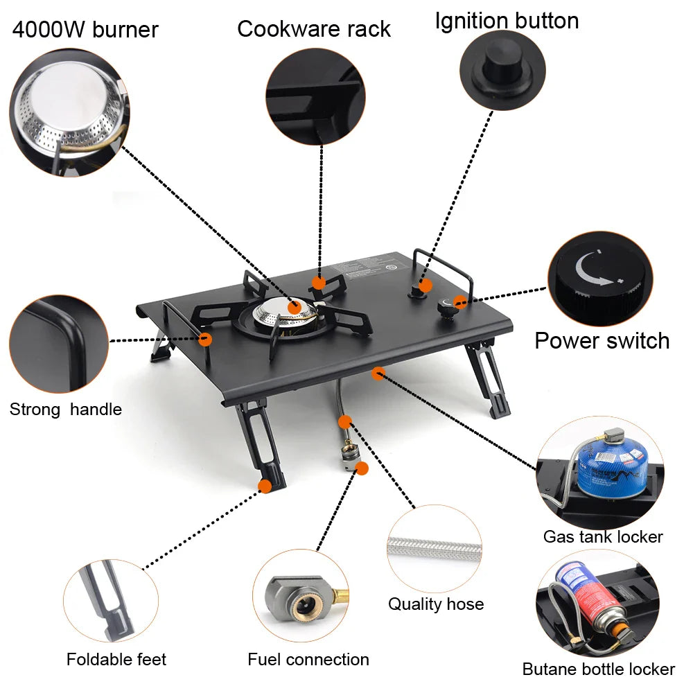 Portable Folding IGT Camping Table with Removable Wood Top — Lightweight Aluminum Camp BBQ & Gas Stove Stand for Picnic & Fishing