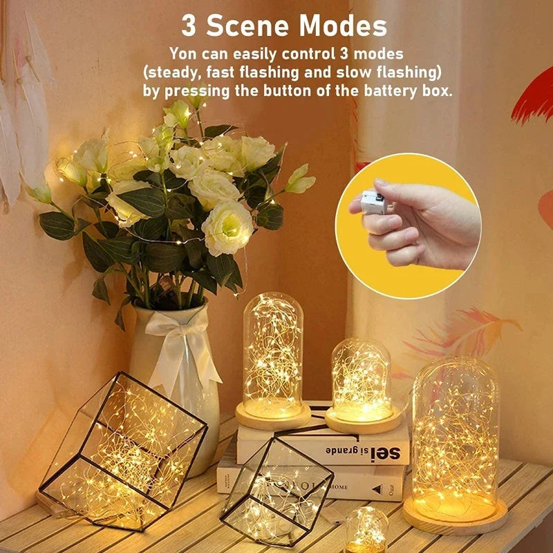 Button Battery Fairy String Lights - Warm White LED (1m/3.3ft, 2m/6.6ft, 3m/9.8ft; 10/20/30 LEDs) - 1/5/10 Pack - Indoor/Outdoor Decor for Bedroom, Garden, Christmas, Wedding