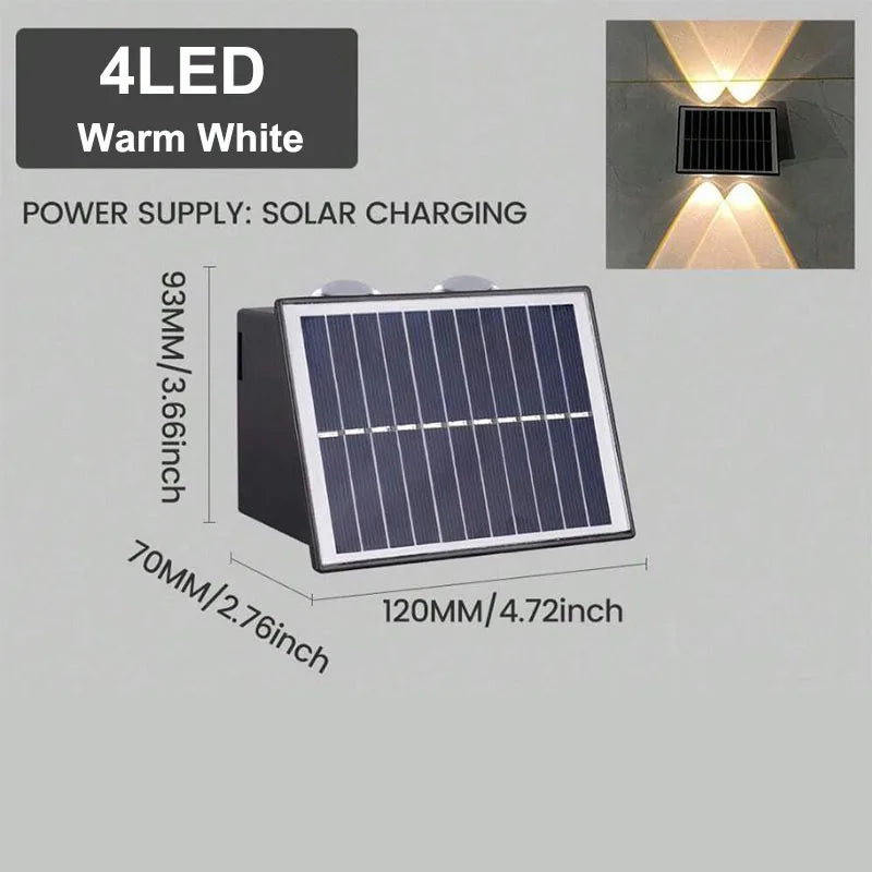Solar Up and Down Wall Light 4/6/8-LED Waterproof Outdoor LED Wall Washer for Fence Yard Porch Walkway