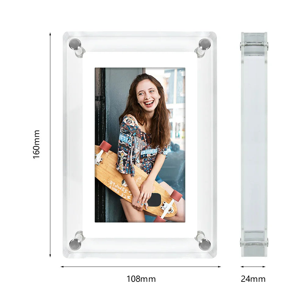 5-Inch Acrylic Digital Photo Frame, IPS Vertical 854x480, 4GB Built-In, 1200mAh Battery, Video & MP3