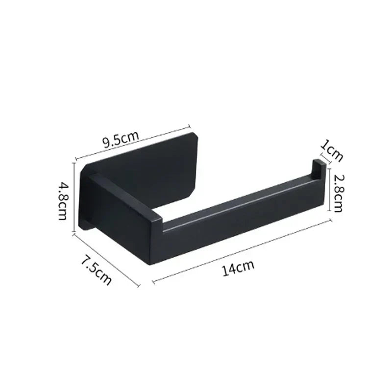 Self-Adhesive Stainless Steel Toilet Paper Holder Matte Black – No-Drill Wall Mount