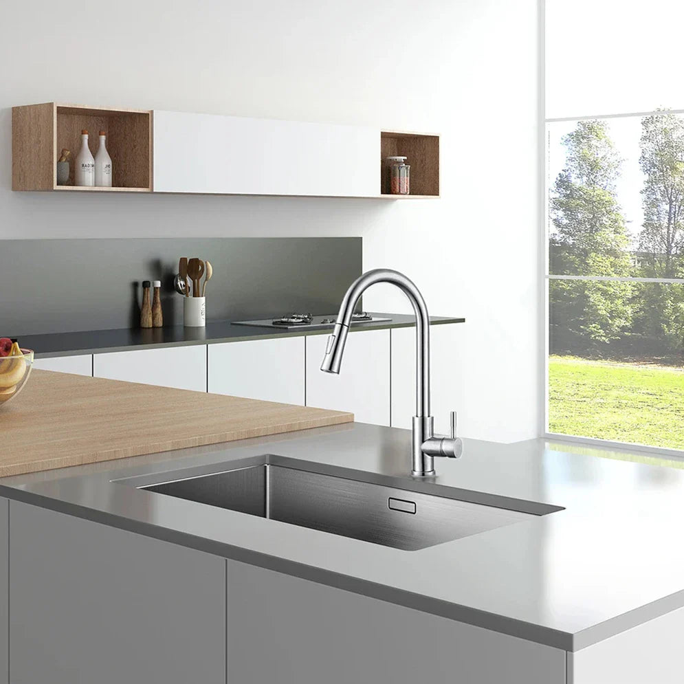 Black Pull-Out Kitchen Faucet 2-Mode Spray & Stream, Deck-Mounted Single-Handle Mixer, 304 Stainless Steel, 1/2-inch Connection