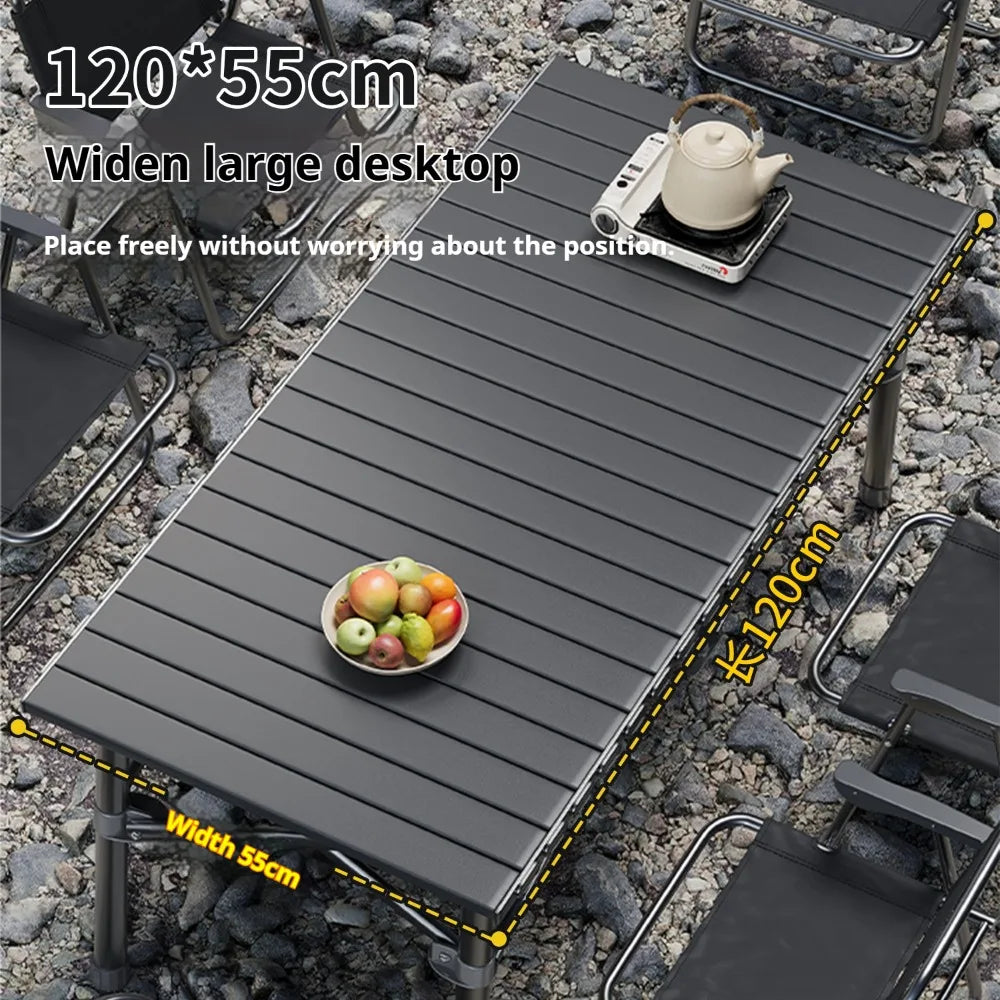 Portable Roll-Up Folding Camping Table with Carry Bag – Lightweight Outdoor Picnic & BBQ Table – 95cm / 120cm (37.4" / 47.2")
