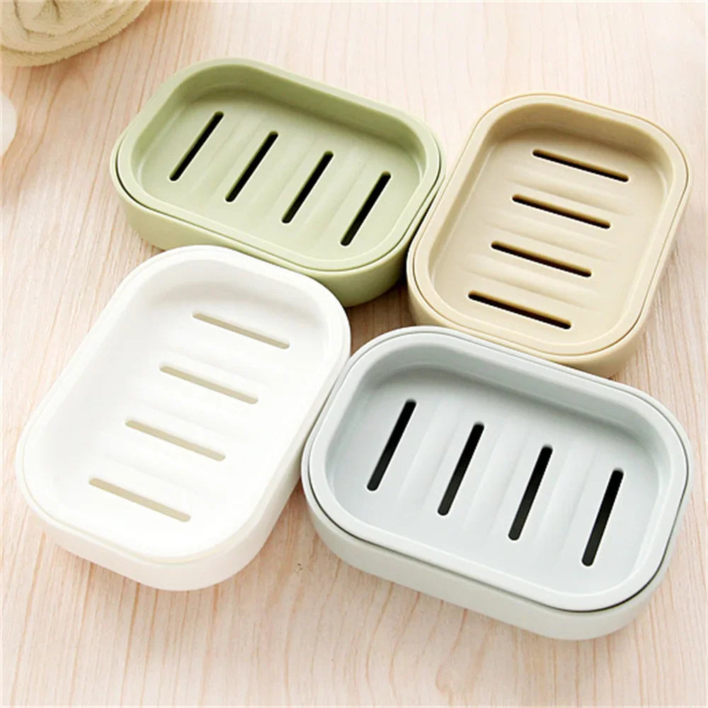 Double Layer Drain Soap Dish Portable Plastic Soap Holder for Bathroom & Travel (4.13 x 2.95 x 0.79 in / 10.5 x 7.5 x 2 cm)