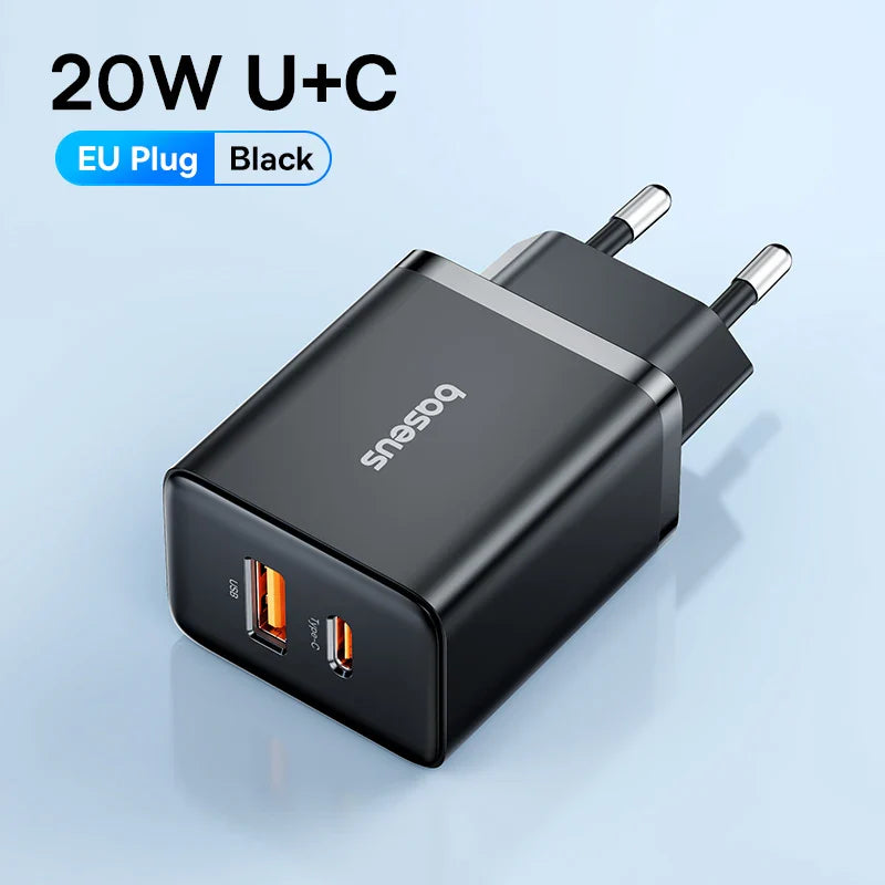 20W USB-C Fast Charger Dual Port PD Quick Wall Adapter – Compact Travel Charger for iPhone and Android