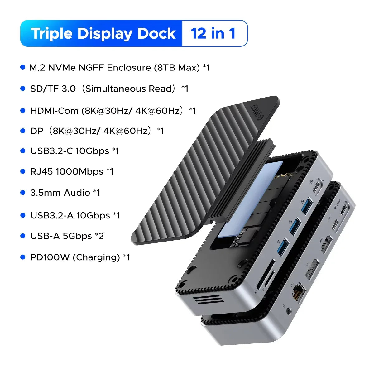 2.5-Inch SATA to USB3.0 Type-C HDD Enclosure — Tool-Free External Hard Drive Case (Up to 6TB, UASP)