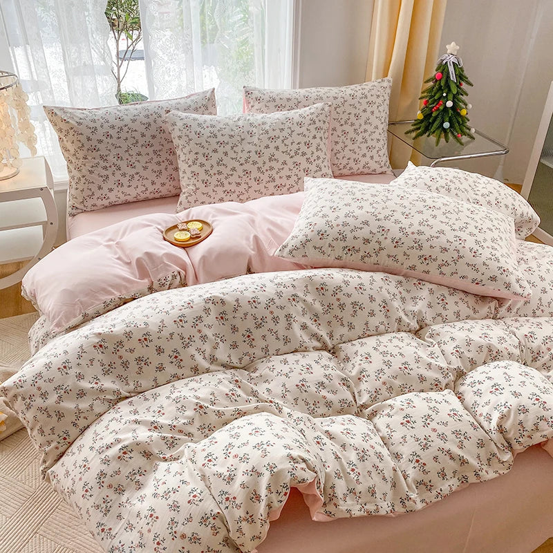 3-Piece Heart Floral Duvet Cover Set with Pillowcases – Cartoon Plant Print, Fits 1.5m (59 in / 5 ft) & 2.0m (79 in / 6.6 ft) Beds, No Insert