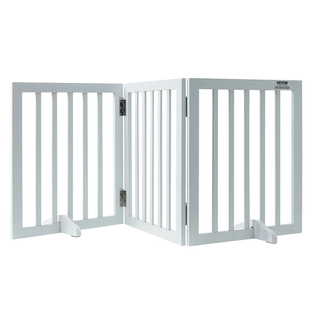 Freestanding Wood Pet Gate — Foldable 3-Panel Expandable Dog Barrier, 60 in (153 cm)