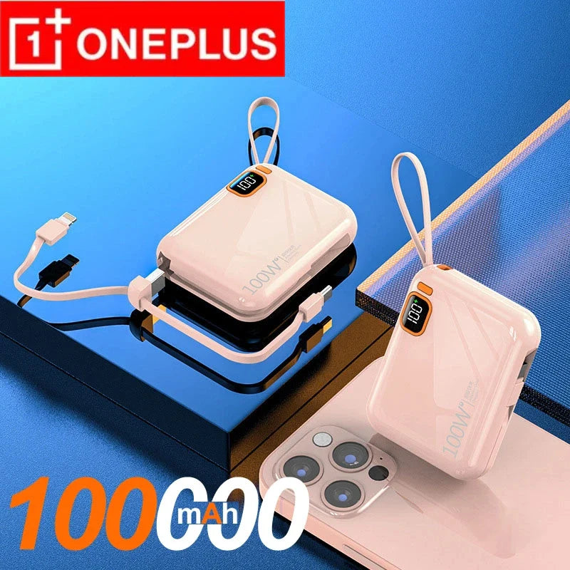 200000mAh 120W Portable Power Bank USB Type-C Two-Way Fast Charger with Built-In Cables & LED Display for iPhone & Samsung