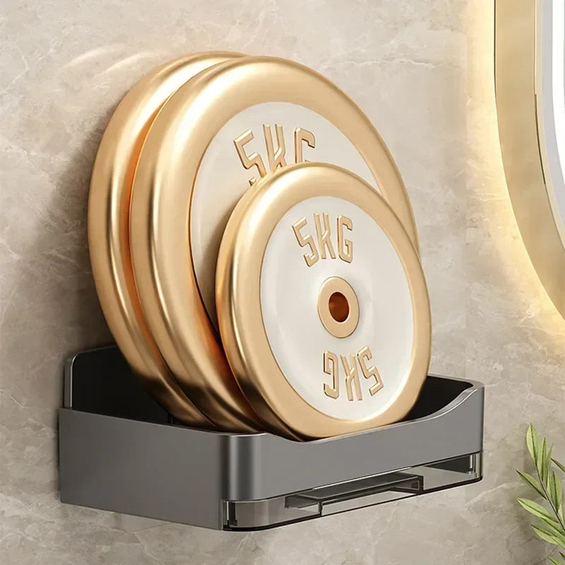 Wall-Mounted Free-Punch Soap & Sponge Holder, Double-Drain Plastic Soap Dish (11.3×8.3×4.1 cm | 4.45×3.27×1.61 in)