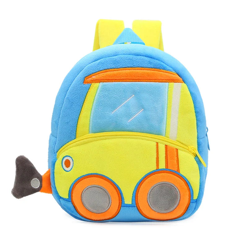 Excavator Plush Toddler Backpack for Ages 1-3, Cartoon Engineering Kids School Bag