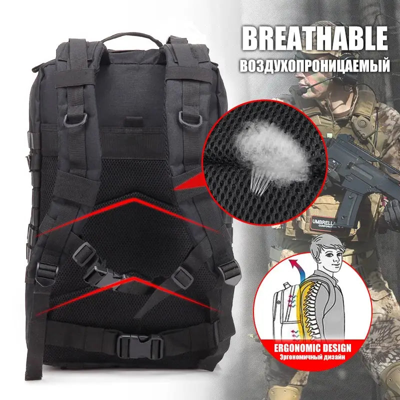 50L Tactical Backpack (≈3050 cu in) - EDC MOLLE Outdoor Travel, Trekking & Hunting Pack