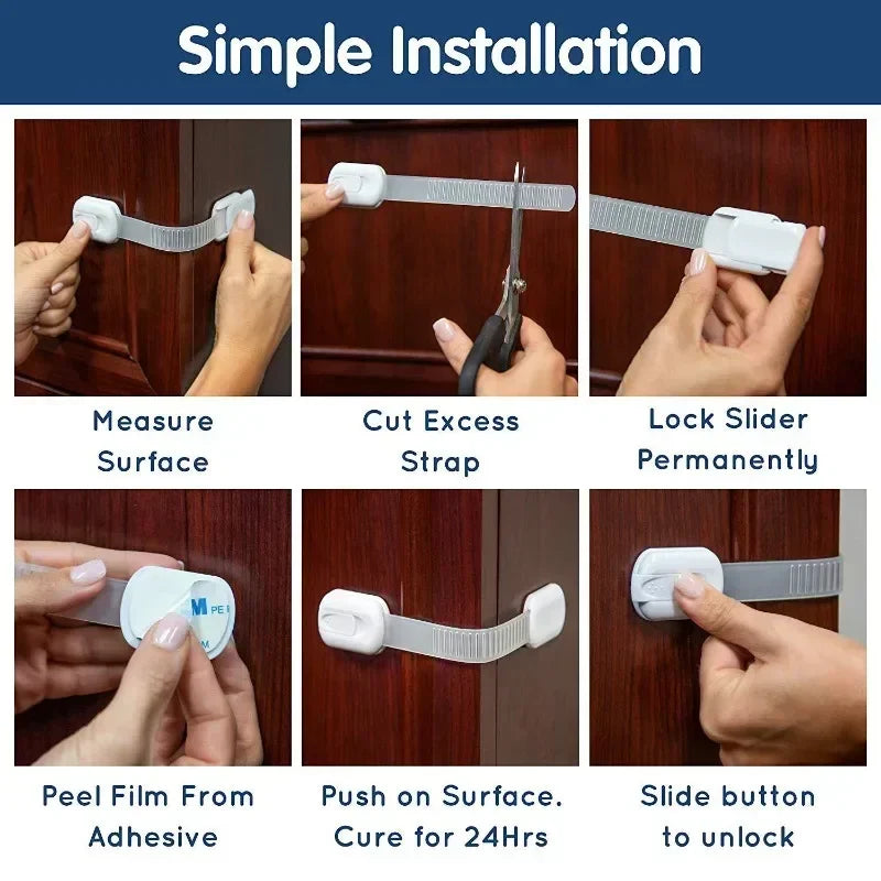 Baby Safety Cabinet Locks – Adhesive Childproof Drawer & Door Latches, Secure Strap Locks for Cabinets & Drawers