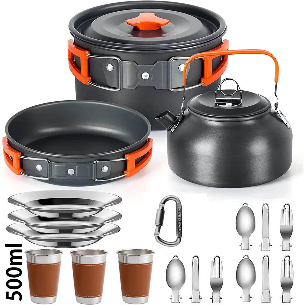 Lightweight Aluminum Camping Cookware Set – Nonstick Pot & Pan for 2-4 People with Mesh Carry Bag