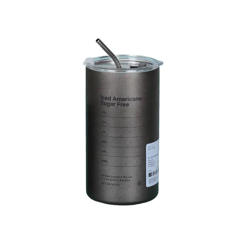 Insulated 304 Stainless Steel Travel Mug with Straw, 600ml (20 fl oz) Leak-Proof Vacuum Bottle
