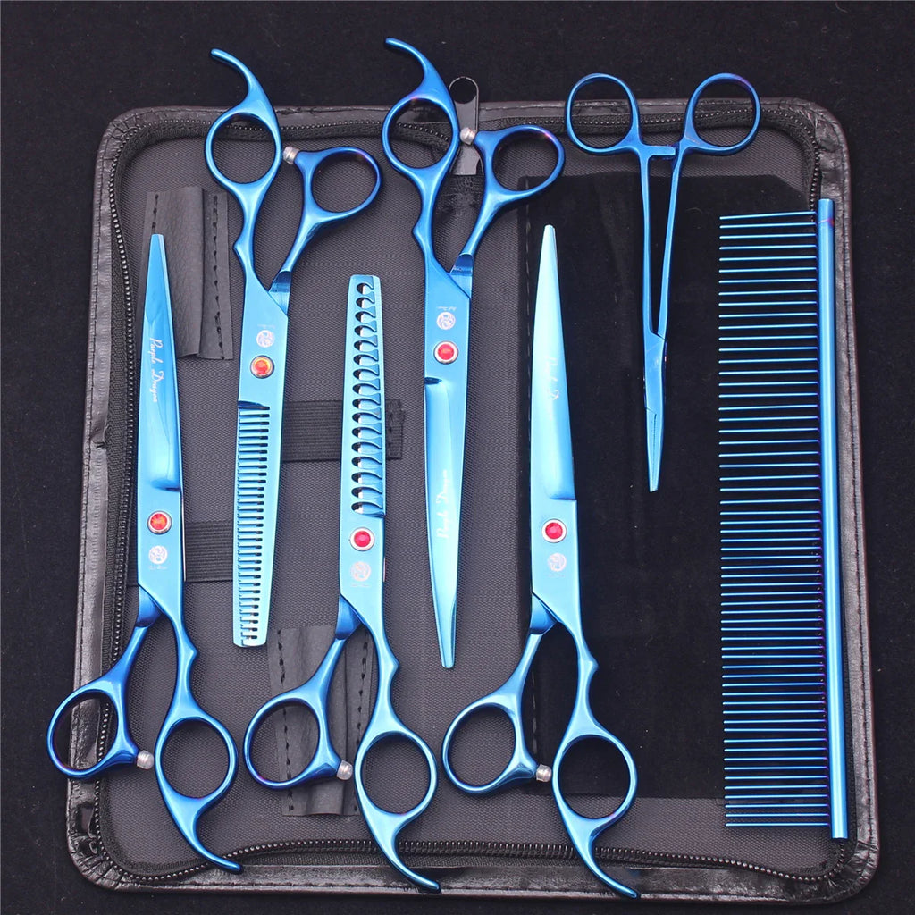 7-Inch (19.5 cm) Stainless Steel Pet Grooming Scissors Kit – Straight, Thinning, Chunker & Curved Shears