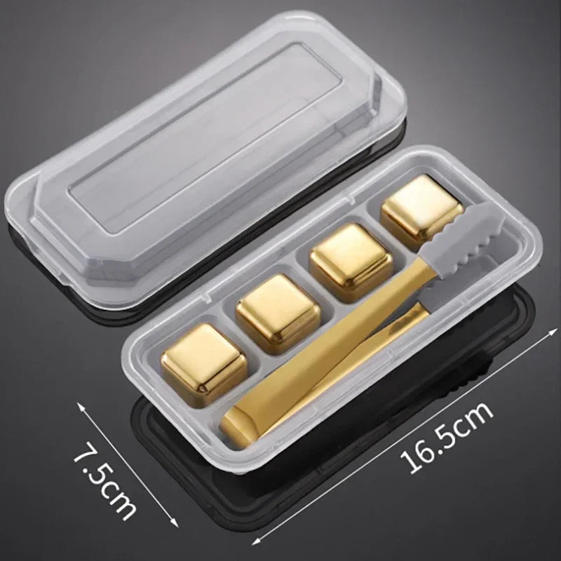 Stainless Steel Reusable Whiskey Stones - Quick-Freeze Ice Cubes with Storage Tray for Whiskey Wine Beer