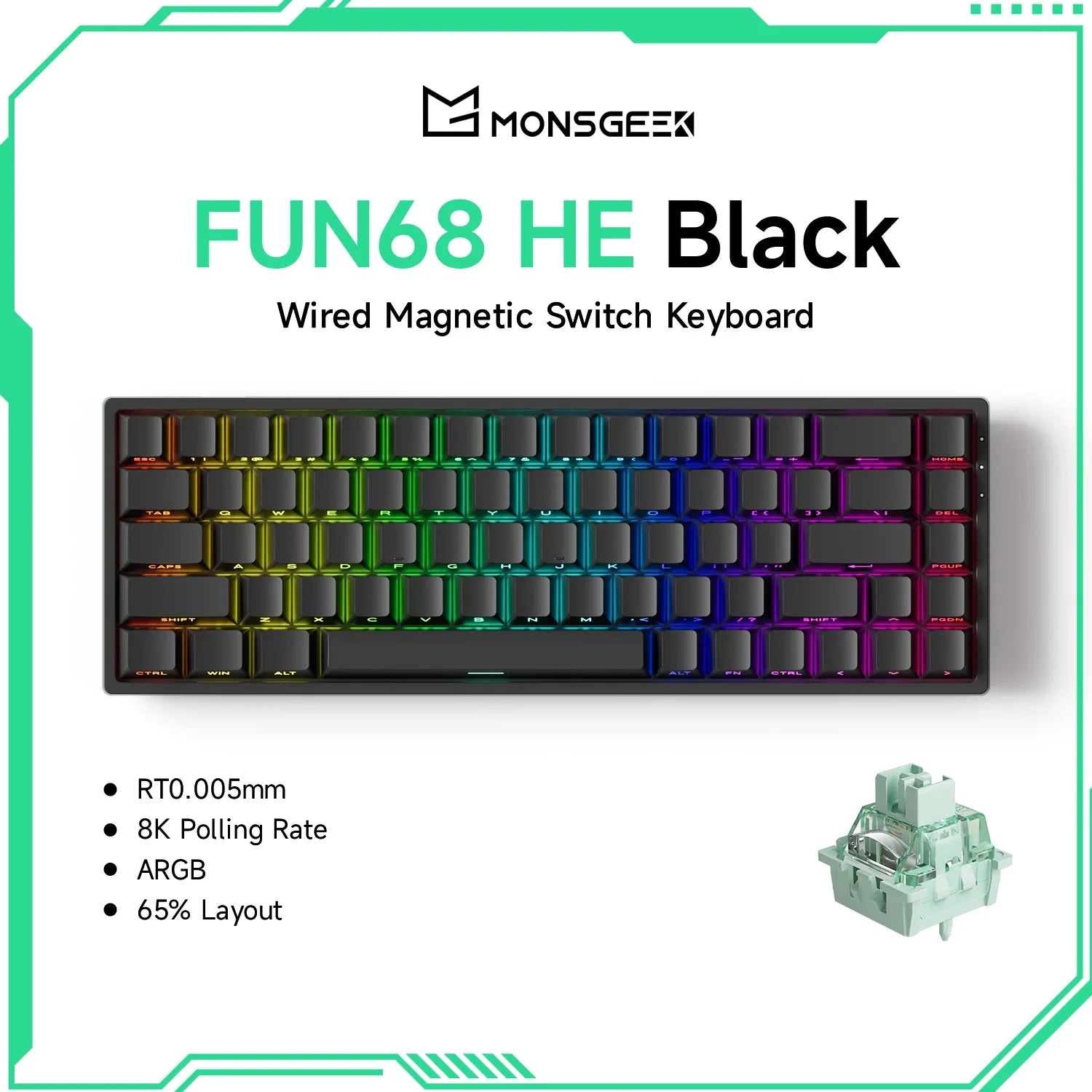 Magnetic Switch 60% & 65% Mechanical Gaming Keyboard - Rapid Trigger RT, 8K Polling, Hot-Swappable, RGB, Tri-Mode USB-C/BT/2.4G