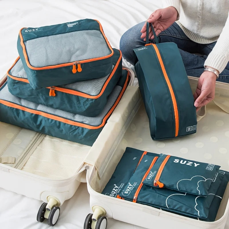 7-Piece Mesh Packing Cubes Set – Breathable Luggage Organizer Bags for Suitcases & Family Travel