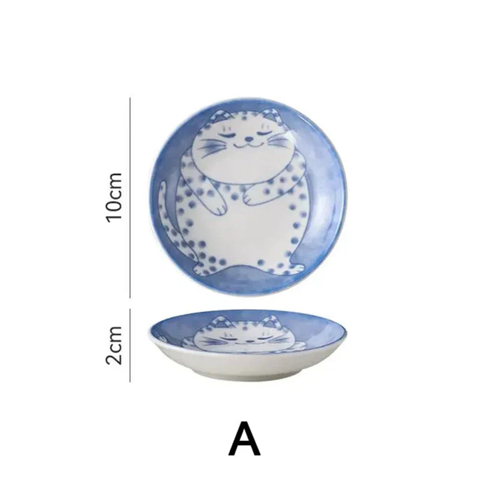 Japanese-Style Ceramic Lucky Cat Sauce Dish - Cute Dessert & Sushi Plate (1 or 4-Pack)