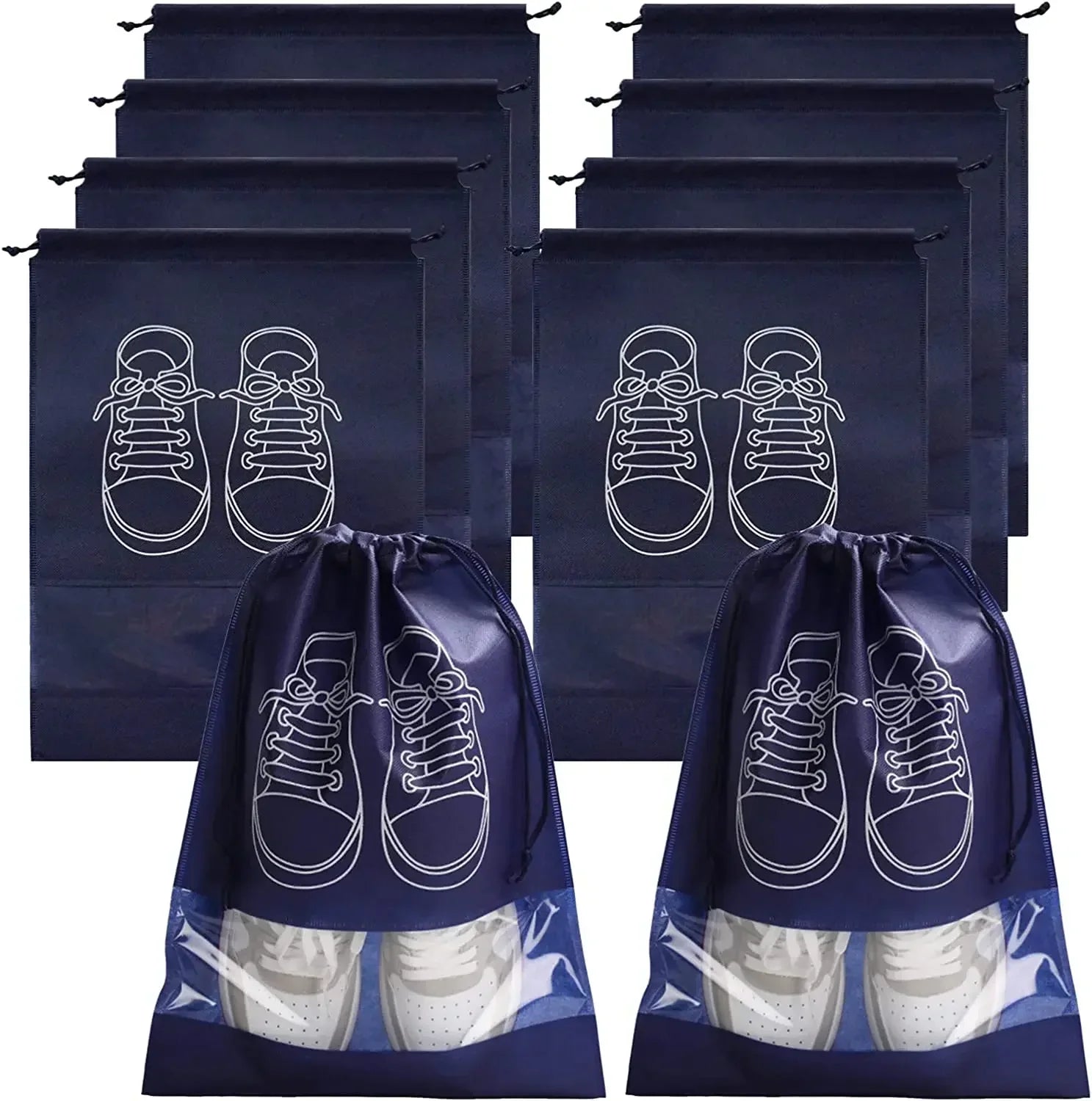 5/10-Pack Non-Woven Drawstring Shoe Bags — Dust-Proof Travel Shoe Storage Organizer (36×27 cm / 14.2×10.6 in; 44×32 cm / 17.3×12.6 in)