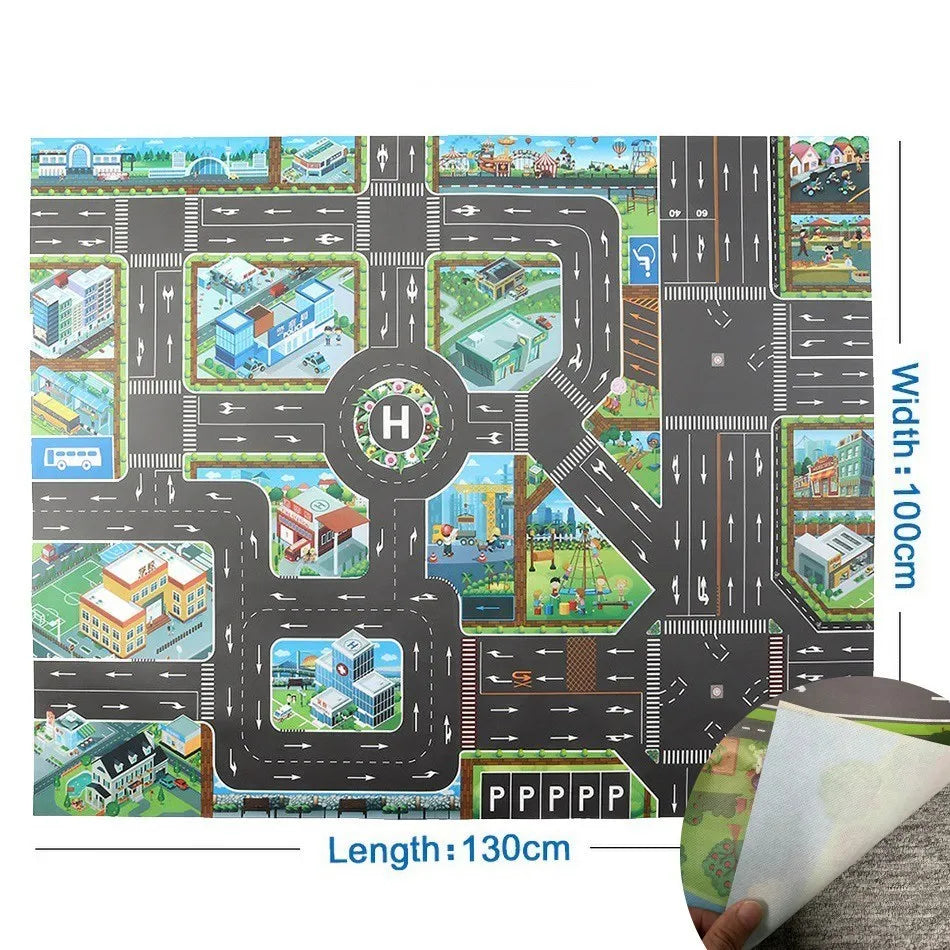 Kids Waterproof Playmat 39.4 x 51.2 in (100 x 130 cm) – Portable Foldable Road Map Play Rug with Farm, Animal & Dinosaur Design, Non-Toxic Toddler Activity Mat