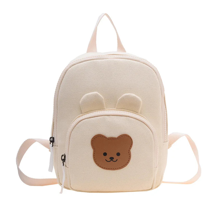 Kawaii Canvas Kids Backpack - Cartoon Bear and Bunny Kindergarten School Bag for Girls and Boys