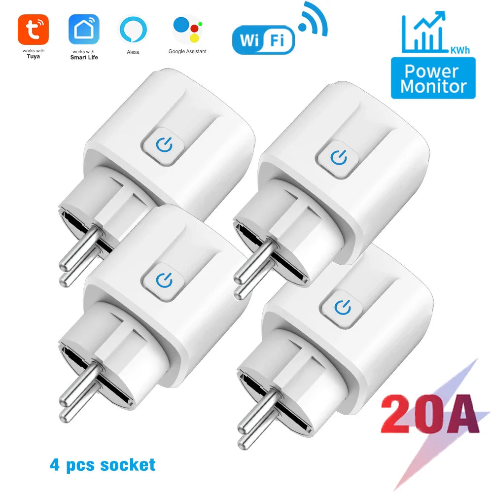 Smart WiFi Dual Outlet Wall Socket 16A/20A – Voice Control with Google & Alexa, Timer & Energy Monitoring (EU Plug)