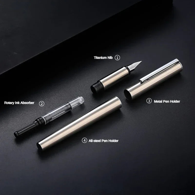 Luxury All-Steel Fountain Pen - Titanium EF/F Nib, 5.5 in (14 cm) Compact Calligraphy & Office Pen