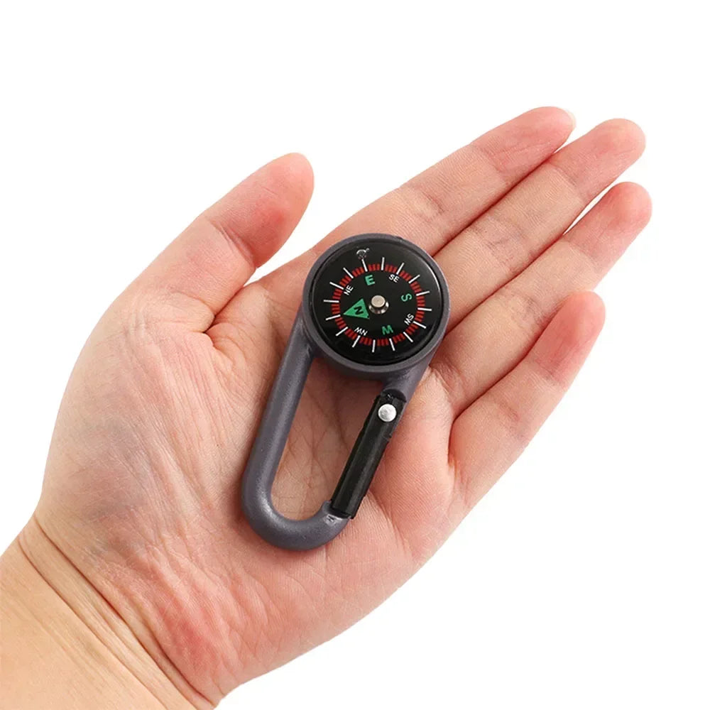 Mini Compass Carabiner Keychain — Camping & Hiking Backpack Buckle Survival Tool