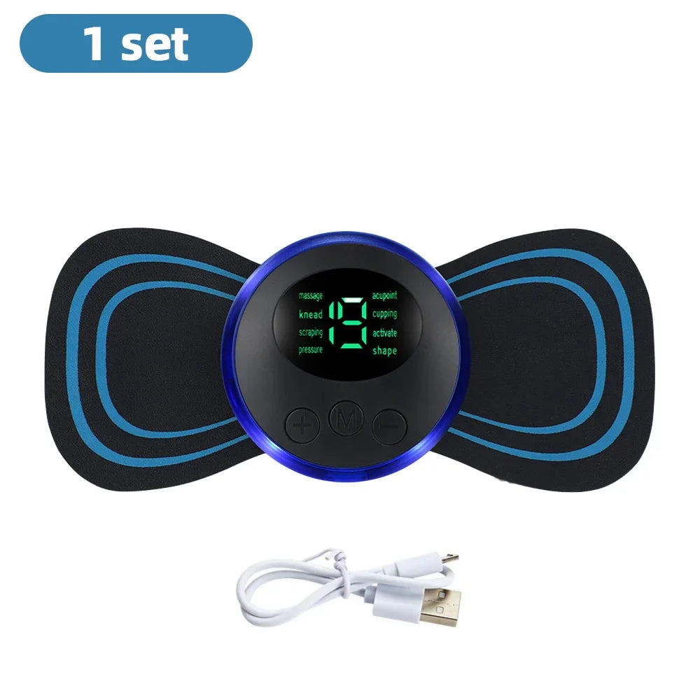 Portable EMS Neck & Body Muscle Stimulator – Low-Frequency TENS Pain Relief Massager with Gel Patches