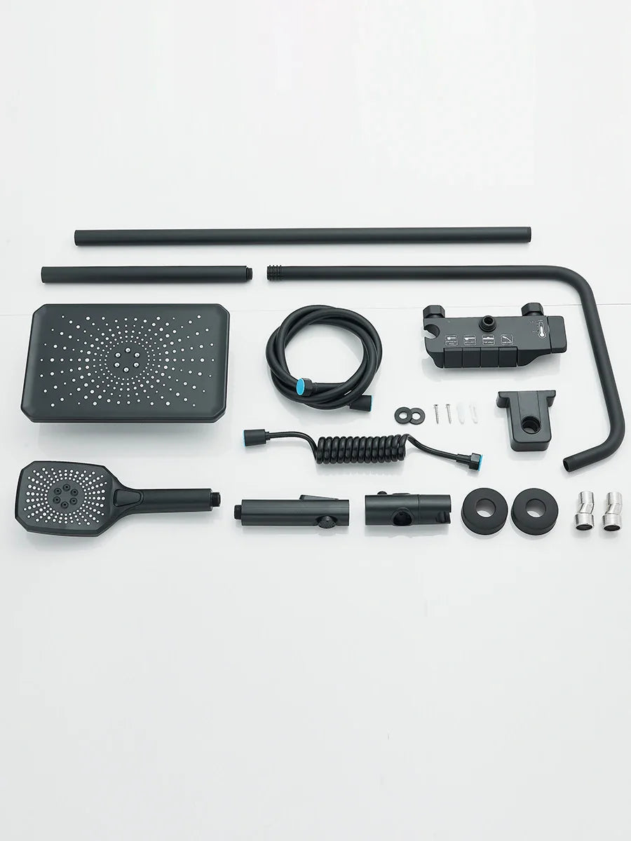 4-Way Piano Shower System with 16 in (400 mm+) Rain Shower & Bidet Faucet Hot/Cold Mixer Bathroom Kit