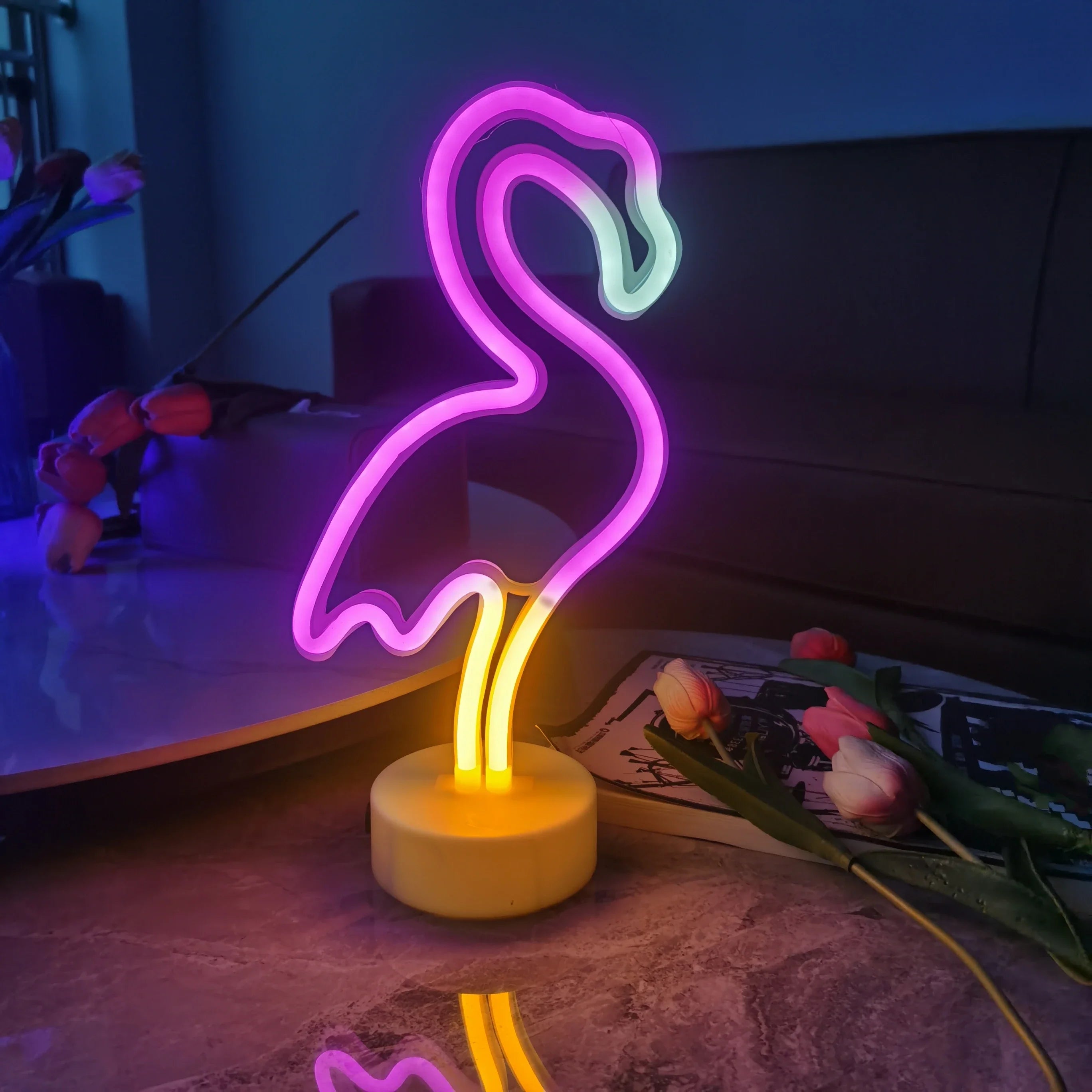 Green LED Cactus Neon Table Lamp with Base - Decorative Bedroom Night Light for Wedding & Party Decor