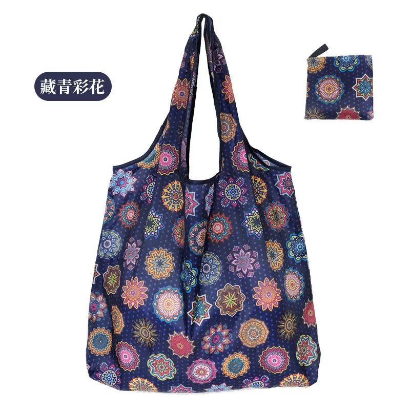 Large Foldable Reusable Shopping Tote Bag, Eco Grocery & Beach Shoulder Bag, Packable Polyester