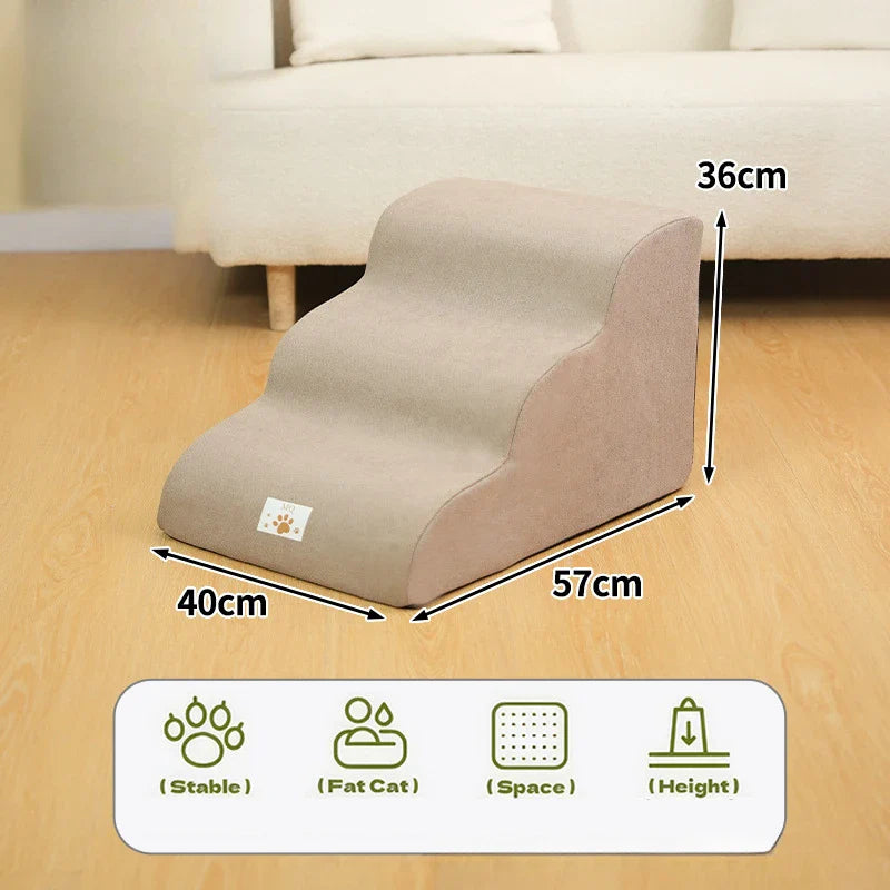 2/3-Step Pet Stairs Ramp for Dogs and Cats – Memory Foam with Removable Washable PU Cover, Sofa Trainer Stairs