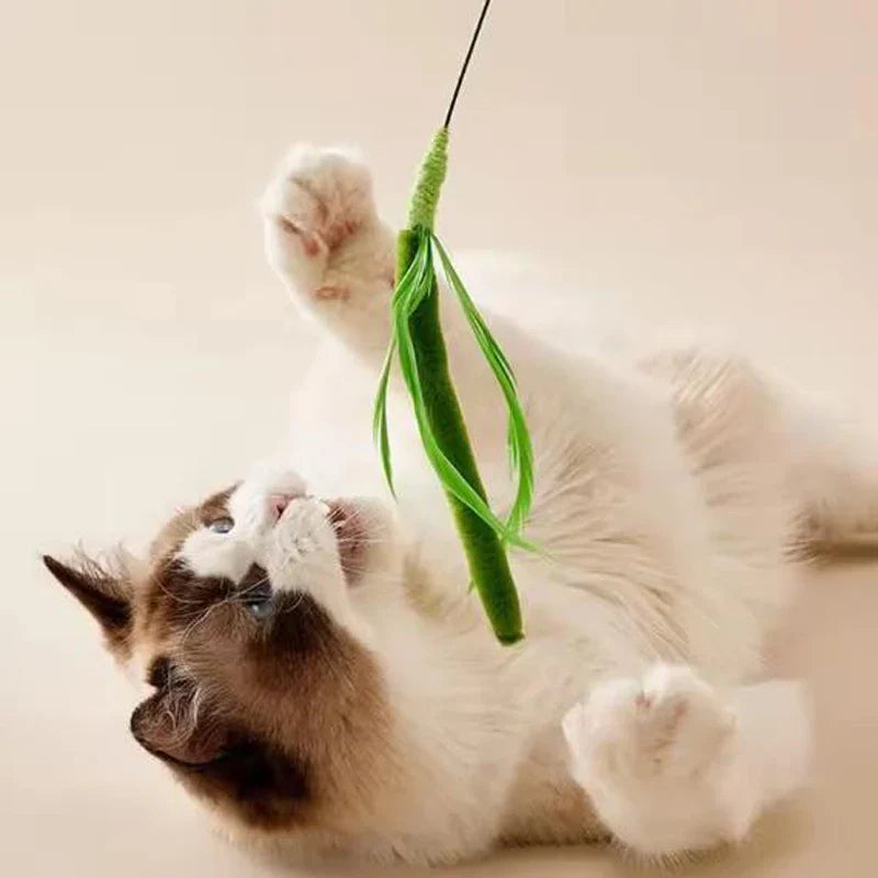 Interactive Feather Teaser Cat Wand – Flexible Wire Durable Feather Pole Pet Toy