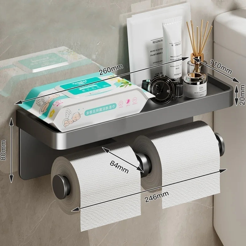 No-Drill Aluminum Toilet Paper Holder – Wall-Mounted Adhesive or Screw Tissue Rack, Rust-Resistant Bathroom Accessory