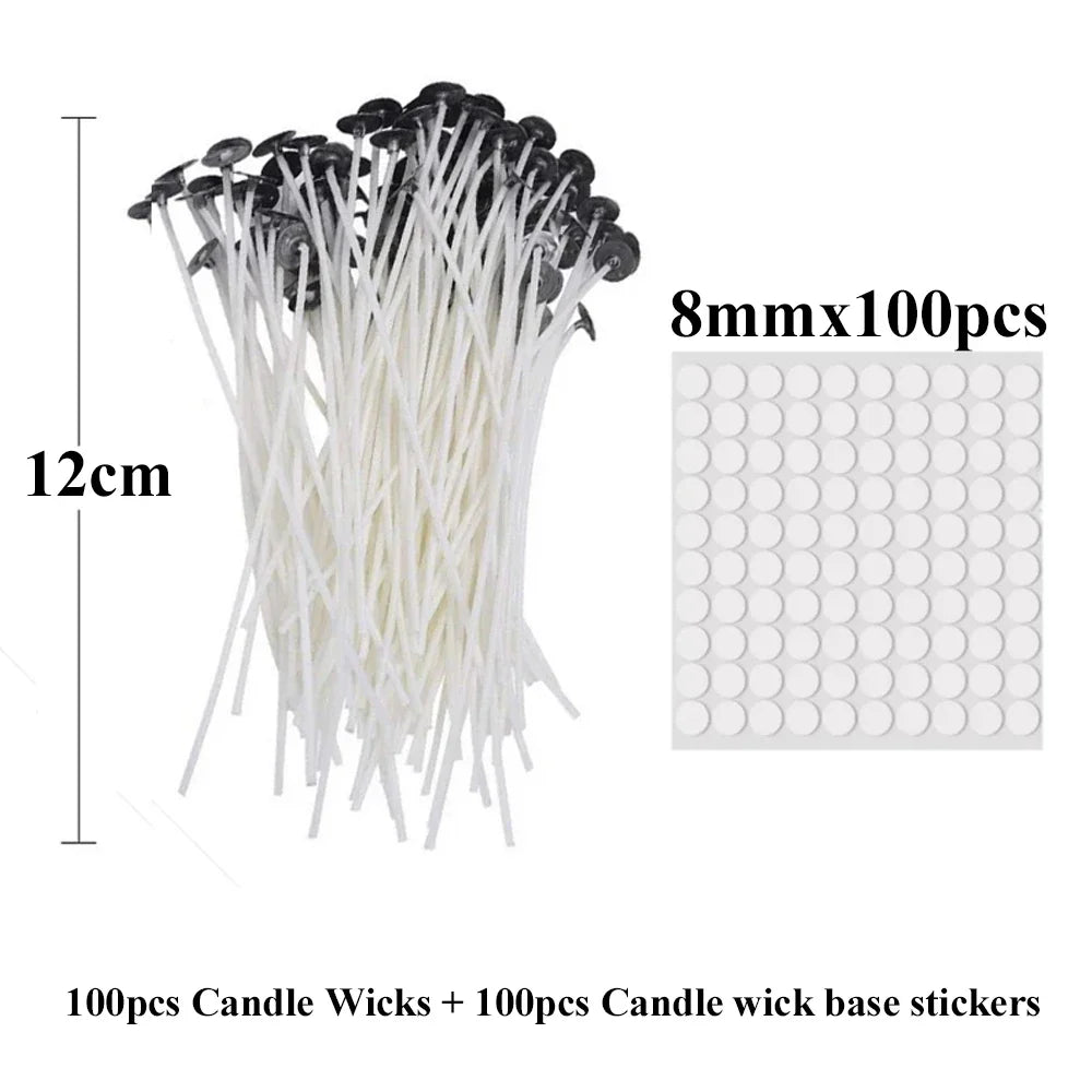 Pre-Waxed Cotton-Core Candle Wicks with Metal Sustainer Tabs, 100-Pack, 1.0–7.9 in (2.6–20 cm) for DIY Candle Making