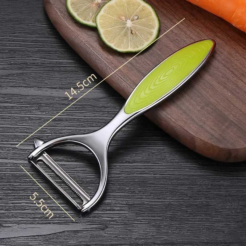 Stainless Steel Multi-Purpose Vegetable Peeler & Grater - Serrated & Flat Blades for Potatoes, Melons, Fruits