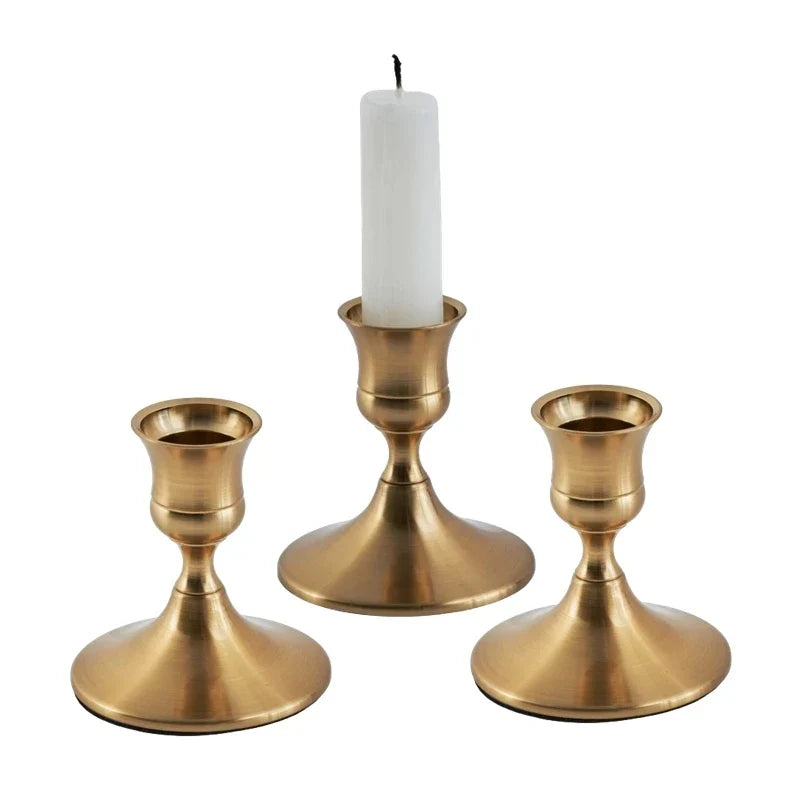 3-Piece Brass Gold Candlestick Holder Set 5.9/7.3/9.3 in (15/18.5/23.5 cm) Taper Candle Stands for Wedding & Home Decor