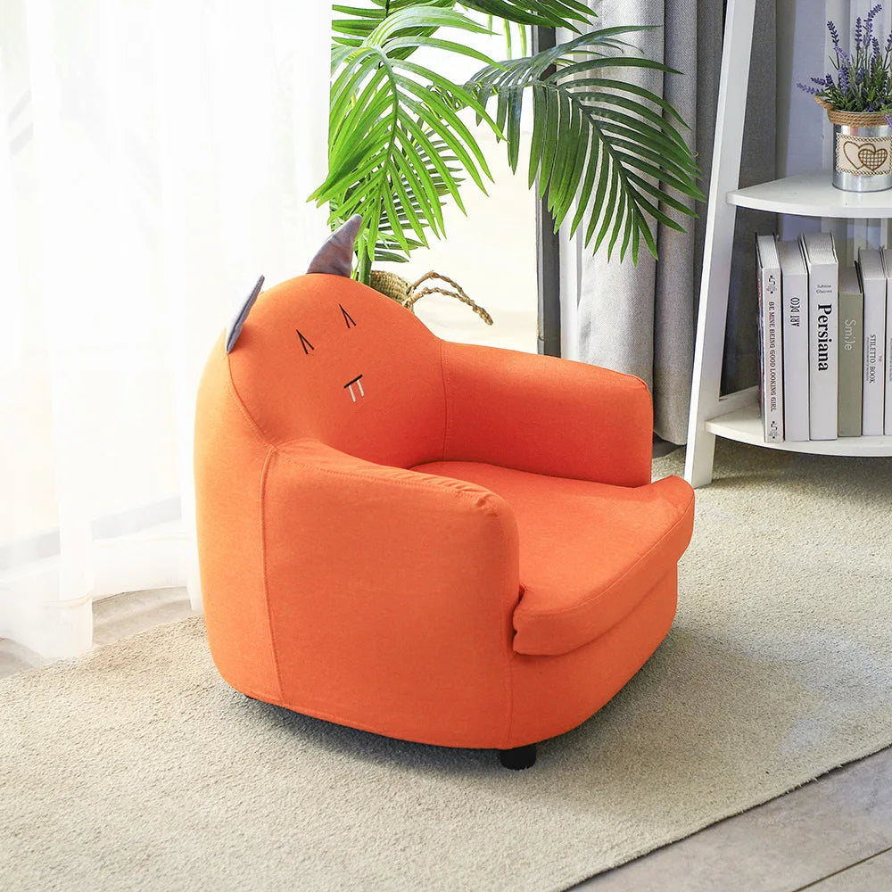 Kids Cartoon Sofa Chair — Children's Toddler Armchair & Learning Stool, Wooden Frame with High-Elastic Foam (22 x 21 x 19.7 in | 56 x 54 x 50 cm)