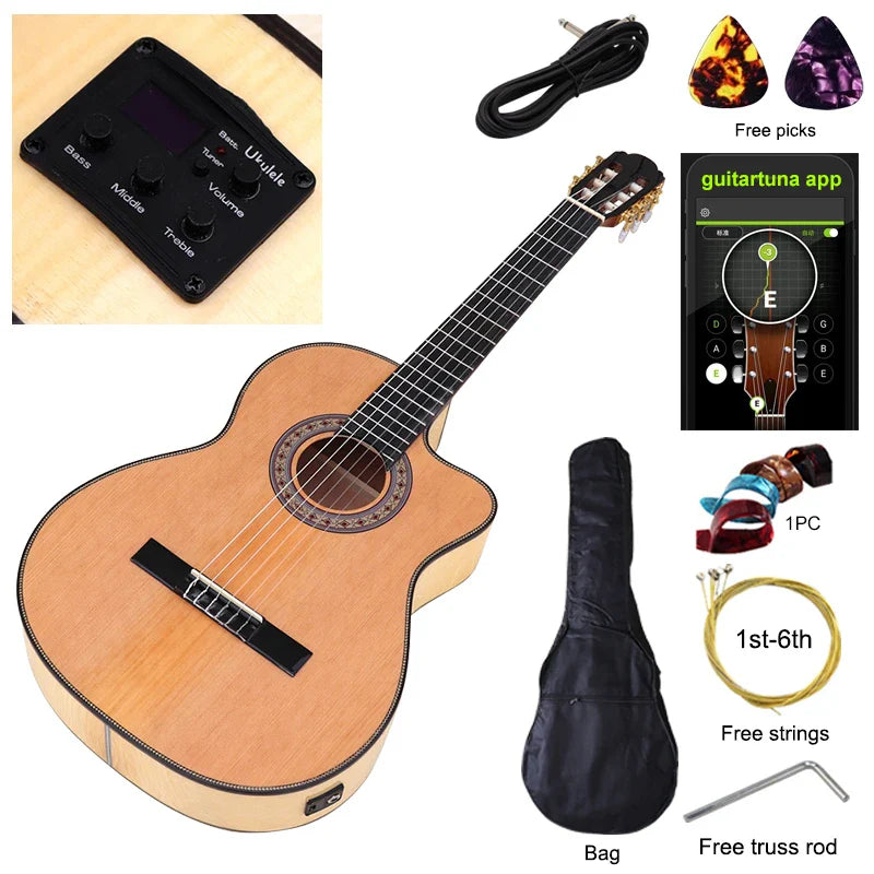 41-Inch (104 cm) Acoustic-Electric Classical Guitar — High-Gloss Spruce Top, Round Back, 6-String 20-Fret