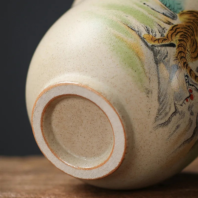 Handmade Zodiac Ceramic Teacup 110ml (3.7 fl oz) Vintage Pottery Tea Bowl for Meditation & Gongfu Tea