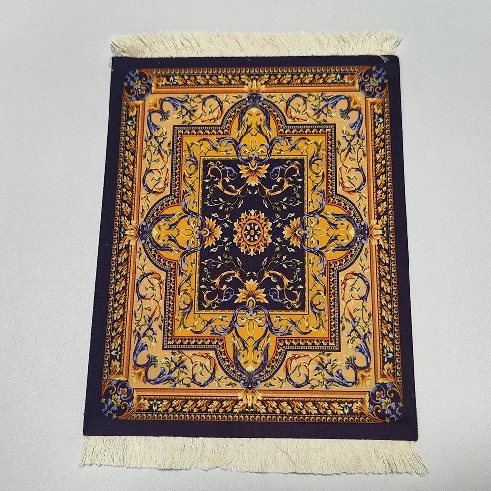 Woven Persian Flower Mouse Pad 9.1 x 7.1 in (23 x 18 cm) Non-Slip Rubber Desk Mat with Fringe — Retro Style