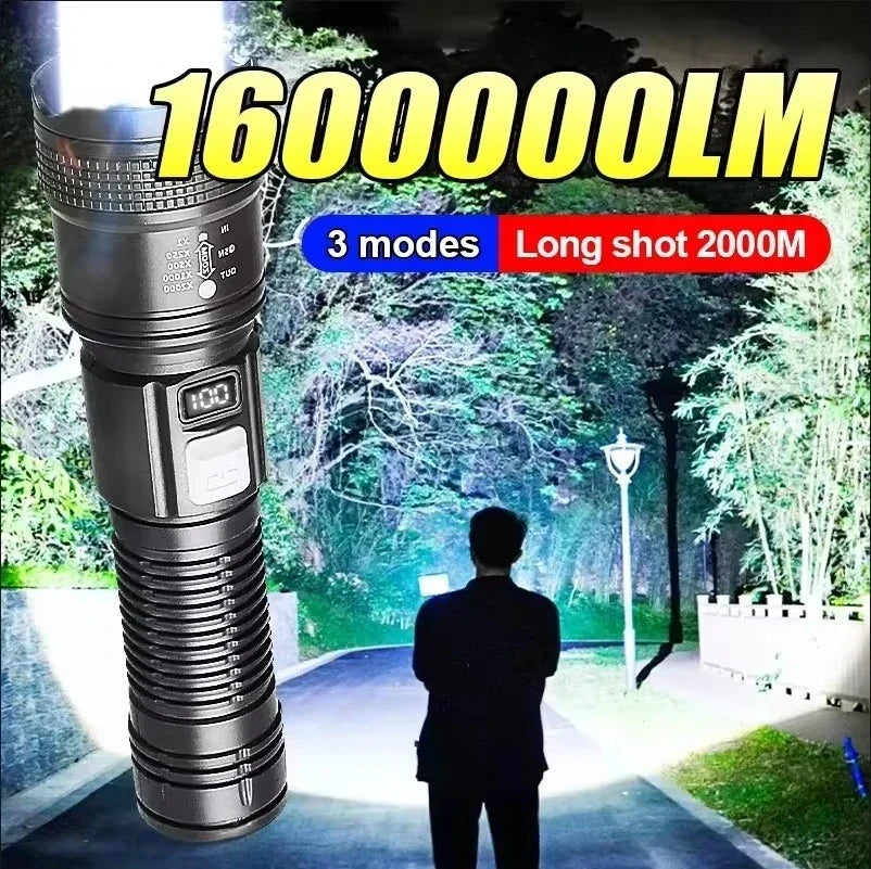 Super Bright USB Rechargeable Tactical Flashlight 1,600,000 LM - Long-Range Waterproof LED Torch for Camping & Fishing