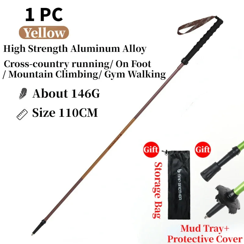 Foldable Quick-Lock 4-Section Trekking Poles Pair – 7075 Aluminum Adjustable 110/120 cm (43.3/47.2 in) EVA Grip Tungsten-Cobalt Tips